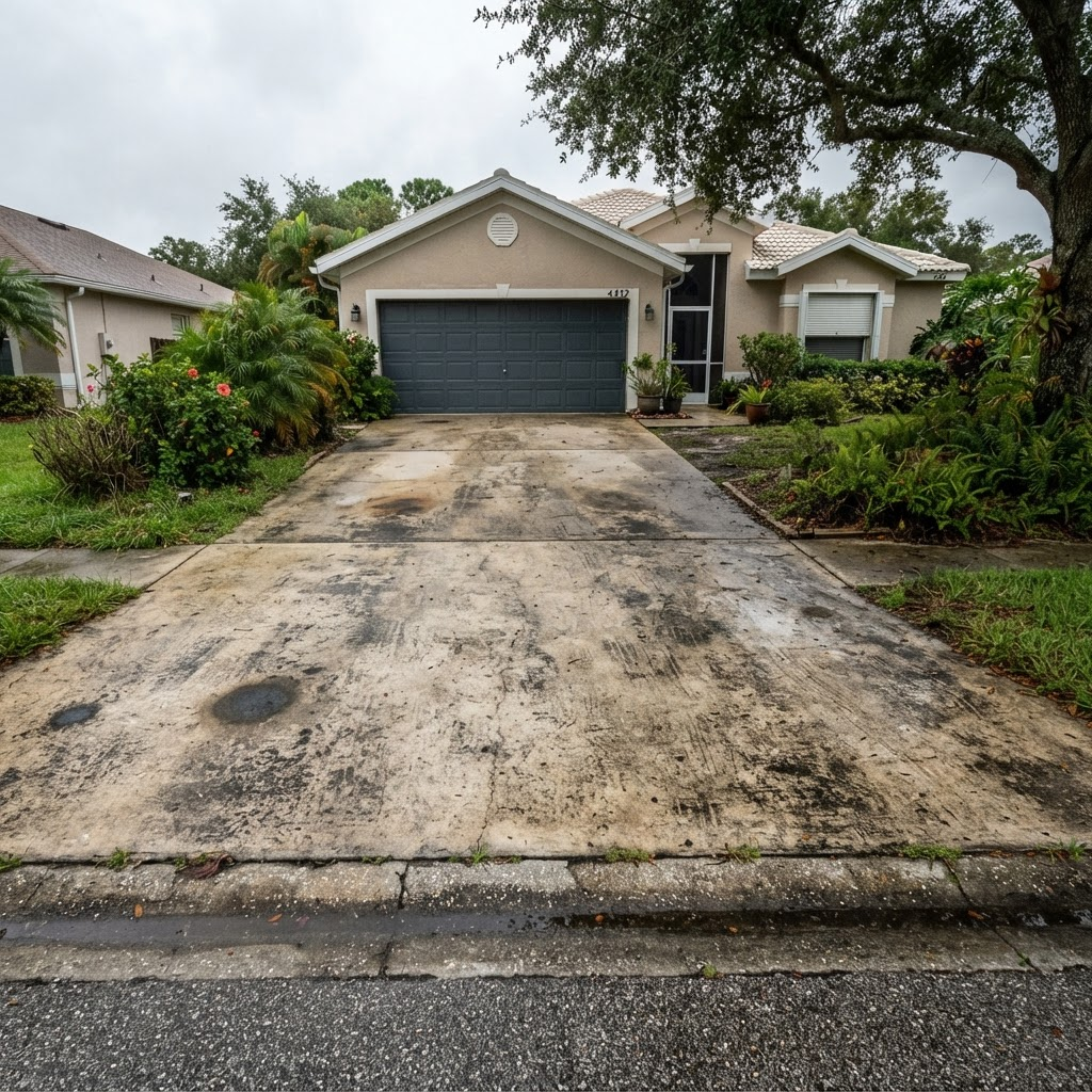 Concrete Driveway Restoration — before cleaning